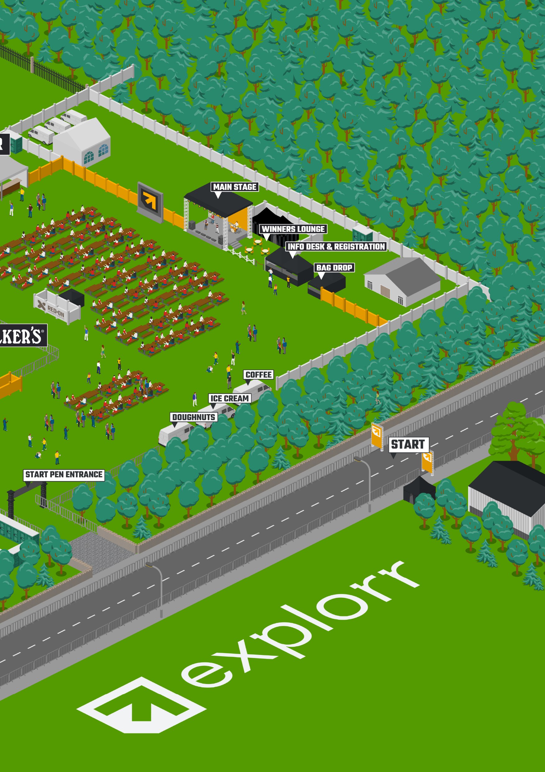 Festival Village map, right half — main stage, info desk and start